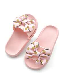1 Pair Polka Dot Bow Soft Bottom Slippers, Suitable For Indoor/Outdoor, Home, Bathroom, Pool, Summer - Baby Pink - View 7
