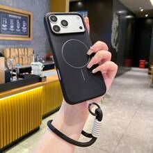 1pc Matte Liquid Silicone Minimalist Magnetic Case For IPhone 16 15 14 13 12 Pro Max Plus Wireless Charge Soft Silicone Back Cover - Black - View 1