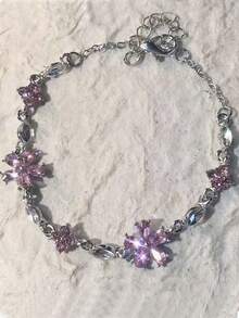 1pc Sweet & Fashionable Pink Sakura Rhinestone Bracelet, Suitable For Women's Daily, Festival, And Party Wear - Multicolor - View 5