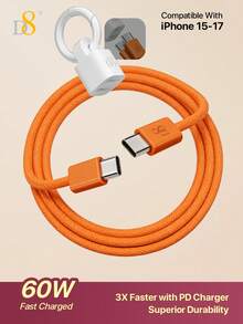 D8 Type-C 数据线，3.3 英尺（约 1 米），60W 3A 快充编织线 - 女士便携挂绳充电器，适用于通勤、旅行、办公、露营、咖啡休息、户外活动。棕褐色，防刮花，柔软尼龙 USB-C 接口，配有光滑金属钥匙环（易于挂在钱包/包/钥匙上，防丢，不刮花）。提供粉色/白色/米色等柔和色调。兼容 17/16/15/15Pro/15Plus/15ProMax（支持 iOS 17.2/17.1/16.5）13-16 英寸（M1/M2 芯片）/Air 13.3 英寸（2016-2020 年款）/Air 4（2020 年款）/5。 - 彩色 - 查看 13