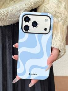 Una elegante funda para teléfono que no incluye cordón ni soporte. Funda para teléfono GIIPPA a la moda con ondas asimétricas en color rosa, 1 pieza. Diseño de onda asimétrica compatible con 17 Pro, 16 Pro, 15 Pro, 14 Pro. Funda de teléfono coreana de alta gama e interesante, apta para 11/12/13/14/15/16 Pro Plus. Diseño elegante adecuado tanto para hombres como para mujeres, un regalo para la novia en Pascua, cumpleaños de primavera. - Celeste - Ver 9
