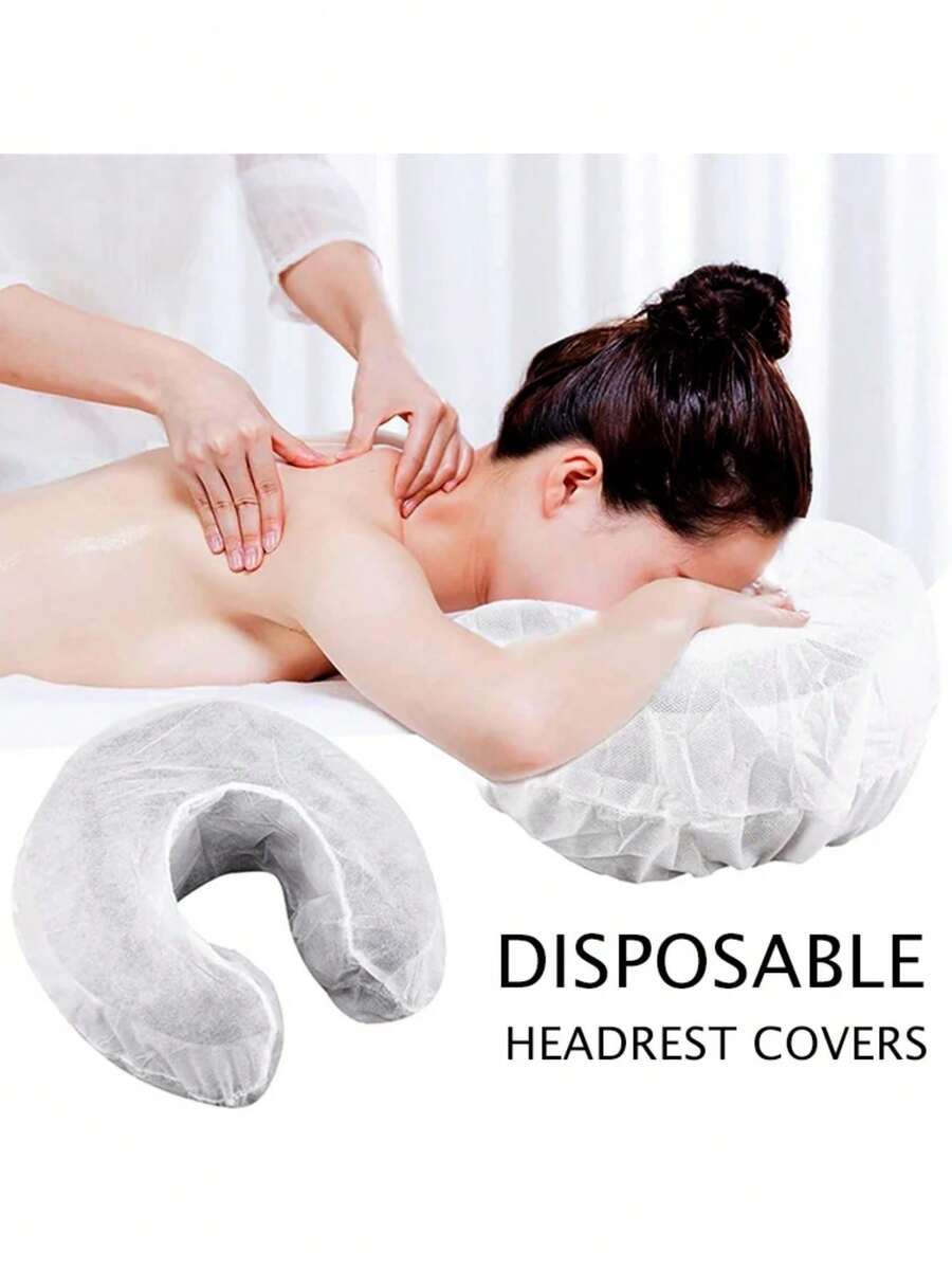 10pcs U-Shaped Headrest Covers Fitted Disposable Non-Woven Fitted Face Cradle Covers Beauty Salon SPA Elastic Pillowcase - White - View 1