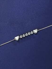 1pc S925 Sterling Silver Minimalist Cute Sweet Beaded Heart Bracelet, Versatile Daily Wear For Women - Silver - View 5