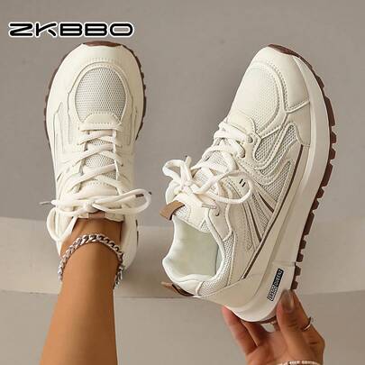 ZKBBO Women's Casual Sports Shoes, Flat Lightweight Comfortable Sneakers, Lace-Up Round Toe Gump Shoes, Walking Fitness Running Shoes