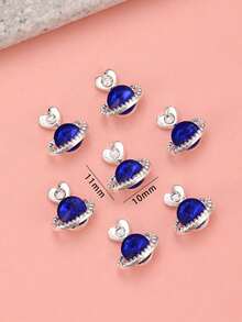 10pcs Heart-Shaped Sapphire Rhinestone Nail Art Decorations, Metal Nail Jewelry, Luxury Nail Stickers, DIY Nail Accessories, Women/Girls Metal Nail Supplies, Nail Art Gems - Multicolor - View 4
