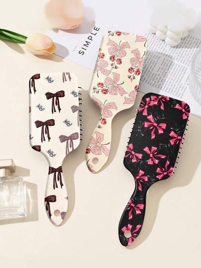 1pc Cute Bow Design Large Size Air Cushion Hair Brush, Breathable Fluffy Hair Comb, Suitable For Various Hair Types, Birthday/Holiday Gift For Women