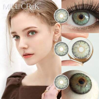 MILLCREEK Lente de contacto de color Mill Creek de 14.2 mm, lente de contacto suave de uso anual de 14.2 mm para maquillaje de ojos marrón, maquillaje de ojos cosmético de belleza