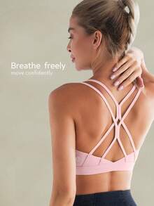 Tender Angel Sujetador deportivo para mujer con almohadillas extraíbles, diseño minimalista de espalda de tirantes para yoga, correr, fitness color rosa primaveral - Rosa - Ver 4