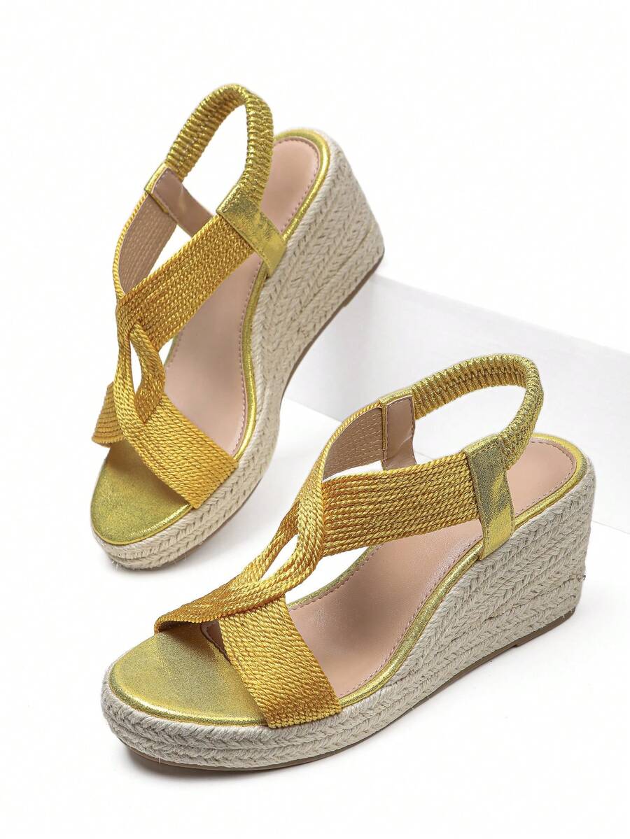 Sandales compensées mode ajourées à enfiler pour femmes - Jaune citron - Voir 1