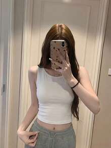 Sexy Spaghetti Strap Cropped Tank Top, Fitted Bowknot Sleeveless Camisole For Women - White - View 7