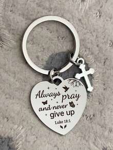 Christian Cross Keychain With Bible Verse - Jesus Keychain With Scripture, Religious Cross Baptism Gift, Suitable For Men And Women, Faith Inspirational Keychain, Luke 18:1, First Communion Gift, Casual Boho Party Cute Street Elegant Zinc Alloy Easter - Silver - View 9