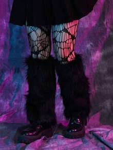 Women's Fluffy Leg Warmers - Soft & Plush Boot Covers Winter, Halloween And Santa Claus Costumes - 黑色 - 查看 6