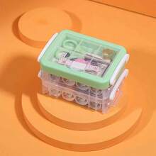 1pc Sewing & Embroidery Accessory Storage Box, Multifunctional Double-Layer Needle & Thread Organizer Handbag, Minimalist Solid Color, Large Capacity, Portable Handle, Suitable For Beginner Sewers & Knitters - Multicolor - View 6