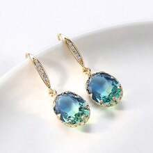 1pc Cubic Zirconia Drop Earrings Copper Jewelry - 淺藍色 - 查看 8