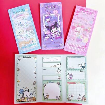 SANRIO Giấy ghi chú dán hình thú cưng dễ thương, kích thước универсальный, chất lượng cao Kumamon, giấy ghi chú gấp ba, giấy ghi chú tái sử dụng nhiều lần dùng cho nhật ký.