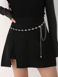 1pc Women's Rhinestone Decorated Pants Chain - Silver - View 2