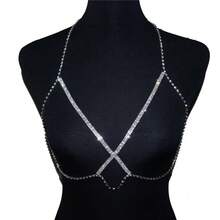 女士经典胸罩链，镶钻身体饰品，性感派对配饰 - 金色 - 查看 5