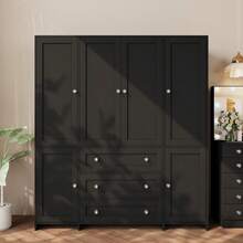 VOWNER 71" Large Wardrobe Closet With Mirror, Freestanding Bedroom Armoire With 3/6 Large Drawers & 2/4 Doors, Clothes Storage Organizer Cabinet For Bedroom, Gifts For Halloween & Thanksgiving - 黑色 - 63 英吋寬 - 查看 8