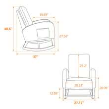 Silla mecedora de 27.2" de ancho para cuarto de niños, silla deslizante de poliéster con respaldo alto y bolsillo lateral, sillón mecedora con patas de madera de caucho para sala de estar/dormitorio. Color beige. - Marfil + Sherpa - Ver 8