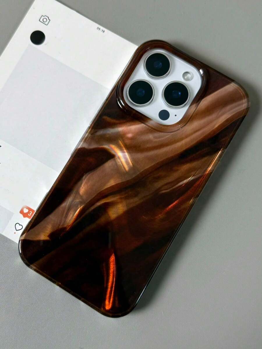 1个高级复古亮棕色渲染缎面图案防震保护手机壳，适用于 17 Pro Max 17 16 15 14 13 12 Pro Max 11 - 琥珀色 - 查看 1