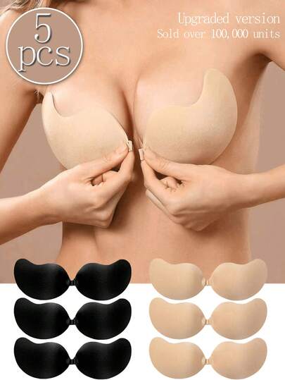 1/5件装隐形文胸，提拉塑形文胸，无肩带隐形文胸，透气亲肤女士隐形文胸，可重复使用露背文胸，女士文胸及文胸配件（高品质舒适粘合剂，升级面料）