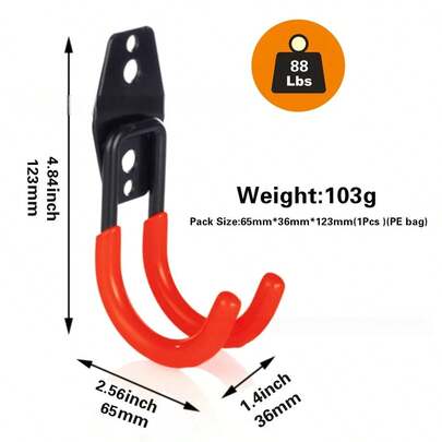 1pc Heavy Duty Garage Storage Hook, Steel Tool Hanging Hook, Wall Mountable, Non-Slip Coating, Suitable For Storing Gardening Tools, Ladders, Bicycles, Garage Essentials, Multi-Functional Hanger | Wall Mounted Hook | Easy Installation Hanging Accessories, Dual-Layer Wall Mounted Practical Storage Rack, Suitable For Mops, Brooms, Power Tools - Powder Coated Steel Tool Rack, High Load Capacity