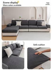 1PC Fleece Fabric Anti Slip Elastic Sofa Cushion Cover, Sofa Dustproof Cushion Cover, Pet Anti Dirt And Dustproof Backrest Cover, Single Seat, Double Seat, Triple Seat, Quadruple Seat, Spring, Summer, Autumn, Winter, Four Seasons - Dark Grey - View 7