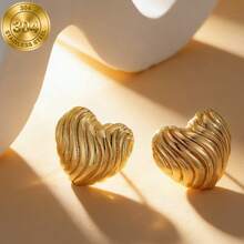 Vintage Wavy Heart-Shaped Lightweight Luxurious Metal Earrings. Suitable For Daily Commute, Shopping Or Elegant Dates, Also A Great Valentine's Day Gift For Girlfriend - Gold - View 5