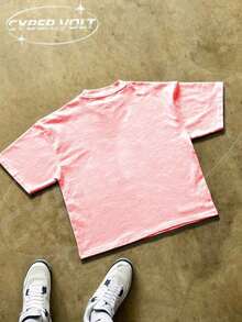 Dutch Manfinity Y2K Style Print (180g Pure Cotton T-Shirt) Cotton T-Shirt - Soft And Breathable, Green Print 100% Pure Cotton Fabric - Comfortable And Vibrant Summer Streetwear Short-Sleeved T-Shirt, Cool Motorcycle Design, Vintage Summer Everyday Wear T-Shirt - 粉色 - 查看 3