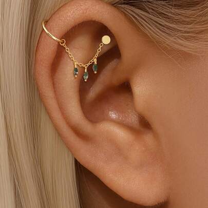 1 chiếc dây đeo khuyên tai bằng bạc 925 đính đá mã não/đá CZ nhiều màu/đá opal, dây nối khuyên tai mạ vàng 18K, khuyên tai dáng dài có thể điều chỉnh kích thước dành cho nữ có hai lỗ xỏ tai.