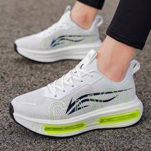 1 Pair Men's Cushioned Running Shoes, Lace-Up Lightning Pattern Mesh Breathable Low-Top Casual Sports Sneakers - White-green - View 5