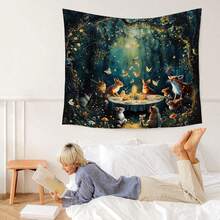 2D Flat Printing,1 Pc Enchanted Forest Tapestry, Fantasy Woods Tapestry Wall Hanging, Magical Wildflower Forest Animal Wall Blanket Decor For Home Living Room Bedroom Nursery - 白色 - 查看 4