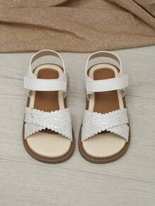 1双白色亮片星星图案幼儿/女童防滑橡胶软底包头凉鞋，公主风平底鞋，适合3-15岁女孩，日常、旅行、派对穿着，2026春夏新款 - 白色 - 查看 3