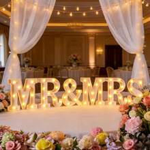 Edding Remote Control Letter Lights For Weddings, Proposals, Anniversaries, And Party Table Centerpieces, LED Lights 'Mr. And Mrs.' Neon Letter Desktop Sign, Standalone Plastic Battery-Powered, Perfect For Photo Props, Valentine's Day, Anniversary, And Wedding Decorations - AA Battery Powered (Batteries Not Included) - MR&MRS - Phiên bản điều khiển từ xa - Màu trắng - Xem 9