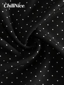 女士黑色波点蕾丝边露背修身中长连衣裙，轻盈飘逸，优雅休闲夏季派对连衣裙，适合夜店、婚礼、约会等场合 - 黑色 - 查看 9