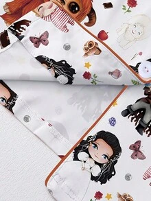 Labyrinth Magical Maze Cartoon Character Printed Pajamas Set, Short Sleeved Shirt With Collar And Buttons, Loose Elastic Shorts, Suitable For Festivals, Parties, Casual Outdoor And Indoor Wear, Suitable For All Seasons - trắng - Xem 6