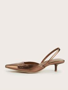 Giày cao gót mũi nhọn màu trơn dành cho nữ, giày cao gót thanh lịch, giày cao gót hở mũi có quai ngang thời trang. - màu nâu - Xem 3