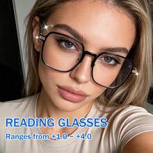 cabecade Gafas de lectura cuadradas grandes, montura de metal, gafas de lectura casuales, gafas de lectura para computadora, unisex, +1.0 a +4.0 - Transparente - Ver 4