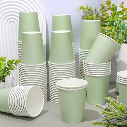 Bộ 90/50/20/10 cốc giấy, cốc tiệc, cốc giấy màu xanh lá cây nhạt, cốc đựng đồ uống lạnh và cà phê, đồ dùng uống cho tiệc tùng, thích hợp cho tiệc sinh nhật, đám cưới, Ngày của Mẹ.