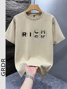 GRDR Men's Fashionable Printed Loose Short Sleeve T-Shirt | Exquisite Design | Summer Essential | Easy To Match | Showcase Your Style - Aprikot - View 2