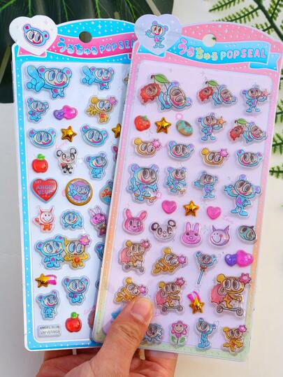 挤压贴纸、软贴纸、按压贴纸、兔子和熊泡沫贴纸、海绵贴纸、装饰贴纸，可用于文具、DIY手机壳和笔记本装饰。