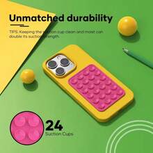 4个硅胶吸盘手机壳支架，双面设计，免提强力吸盘，方便自拍和视频拍摄，兼容和安卓手机 - 彩色 - 查看 7