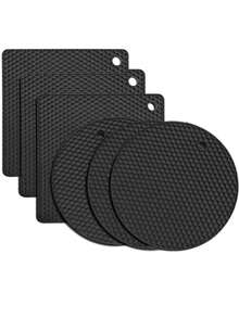 4片装黑色硅胶隔热垫，适用于热锅热碗。耐热台面垫，可用作餐垫、杯垫、隔热垫和大杯垫。 - 方圓款 - 查看 15