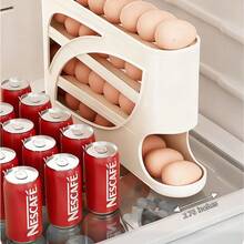 1PC Rolling Egg Rack - Space-Saving Side-Door Design, Can Hold 30 Eggs, Smooth And Glossy Finish, Convenient Handle, Suitable For Kitchen And Refrigerator Storage |     Modern Kitchen Accessories |     Durable Plastic Material - Trứng trắng, 1 gói (30 quả trứng mỗi gói) - Xem 4