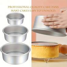 一套带可拆卸底座和不粘涂层的圆形蛋糕盘（1 件装，3 件套）。 - 彩色 - 查看 3