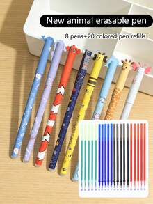 28pcs New Animal Shaped Erasable Gel Pen Set, Multi-Color Ink, Includes Colorful Refills, Suitable For Writing, Drawing, Practicing, Doodling, Can Be Used As Student Rewards, Back To School Gifts - Multicolor - View 7