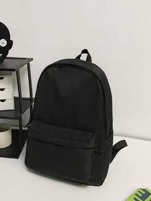 Large Capacity Black Minimalist Backpack, Water-Resistant Durable Bookbag, Unisex Commute & Travel Bag - A - View 2