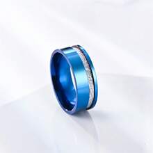 Nhẫn thép không gỉ 8mm, có các màu xanh dương, đen và bạc, khảm đá thiên thạch, thích hợp cho các cặp đôi, đeo thoải mái, có thể dùng làm nhẫn cưới hoặc nhẫn đính hôn. - Màu xanh lam - Xem 5