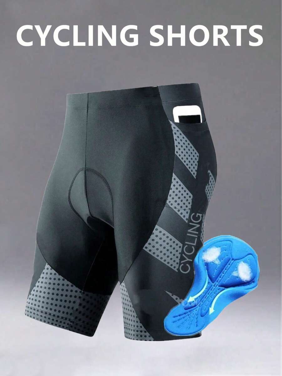 Men's Geometric Print Cycling Shorts, 4D Thick High Elasticity Slim Fit Road Cycling Shorts, Suitable For Cycling, Racing And Outdoor Sports