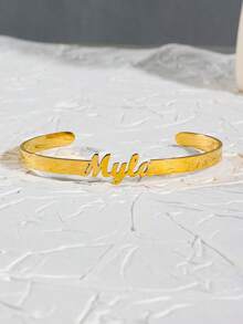 Customized Women's Stainless Steel Bracelet With Personalized Nameplate, Letter, Heart, Hollow Butterfly Design, Jewelry Gift For Wedding, Valentine's Day - Gold - Style 6 - View 7